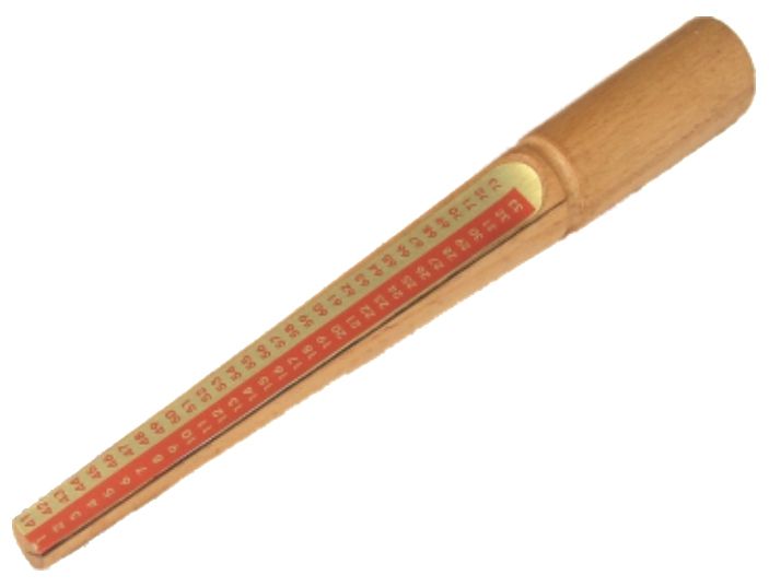 Ригель деревянный со шкалой размеров колец 1-33 и лезвием, длина 235 мм